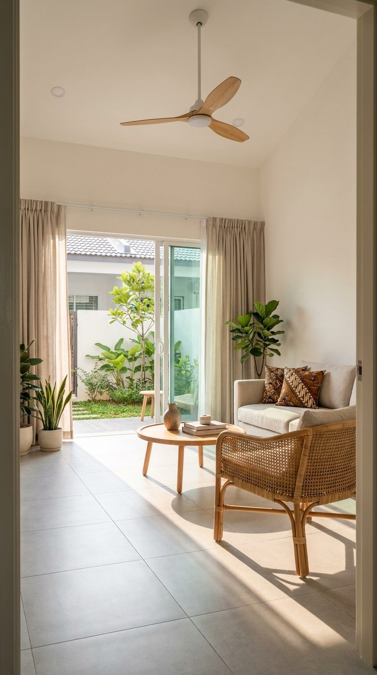 Ruang tamu Homestay Contoh menghadap laman